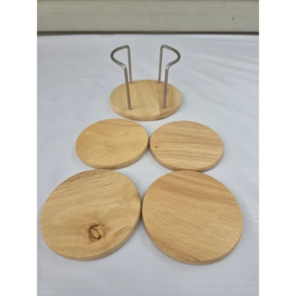 IKEA Set of 4 wood and cork coasters with a custom stand
